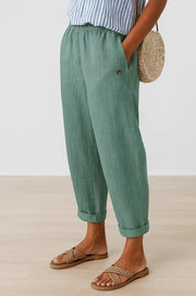 Elastic Waist Linen Trousers Casual Wear Breathable Lightweight