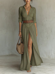 Elegant Button-Down Maxi Dress Style Bridal Guest Wedding Breathable