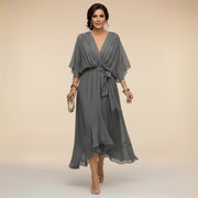 Elegant Chiffon V-Neck Dress Bridal Guest Breathable
