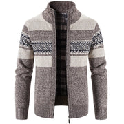 Men's Knit Sweater Jacket with Structured Stand Collar