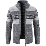 Men's Knit Sweater Jacket with Structured Stand Collar