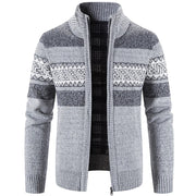 Men's Knit Sweater Jacket with Structured Stand Collar