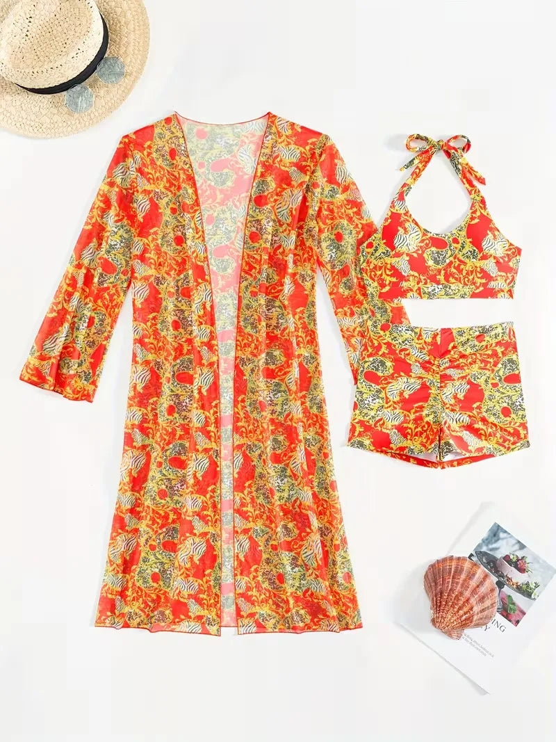 Cover-up met halternek en shorts