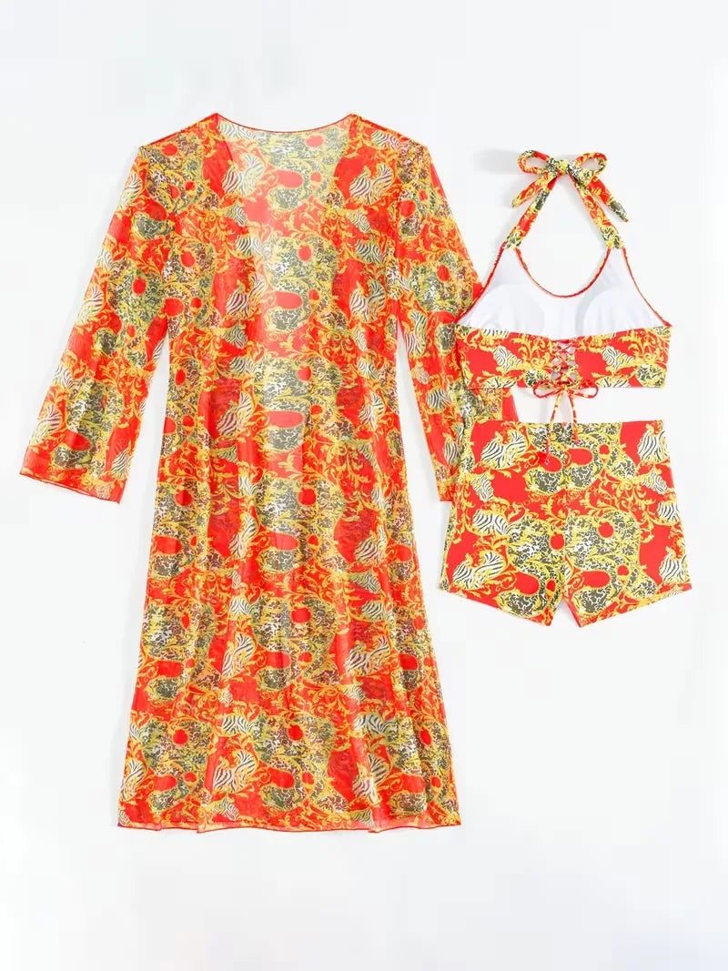 Cover-up met halternek en shorts
