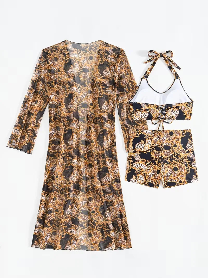 Cover-up met halternek en shorts