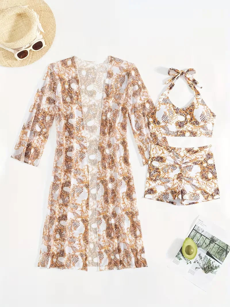 Cover-up met halternek en shorts