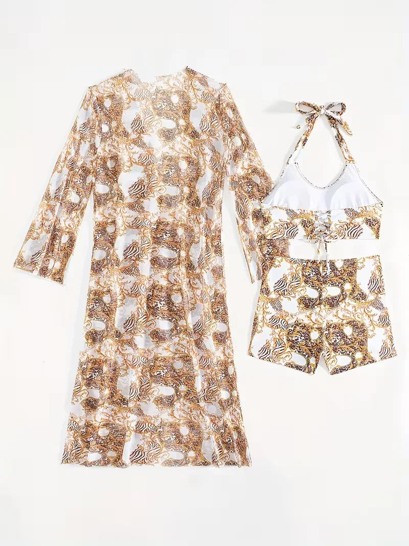 Cover-up met halternek en shorts
