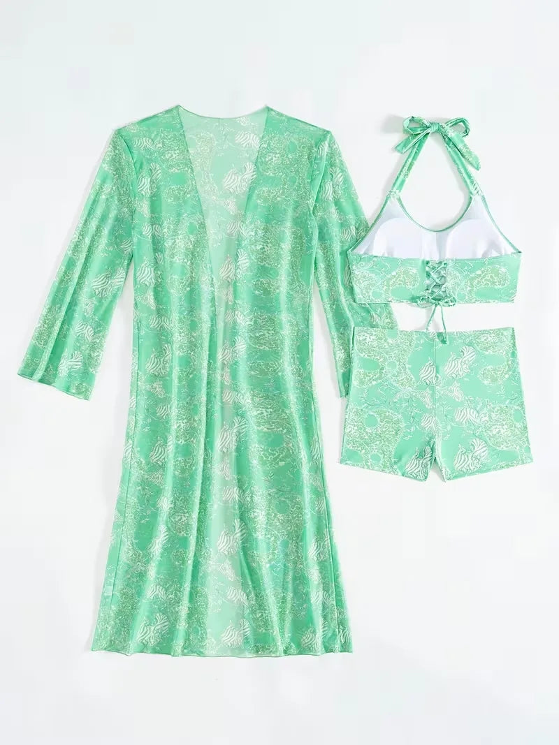 Cover-up met halternek en shorts