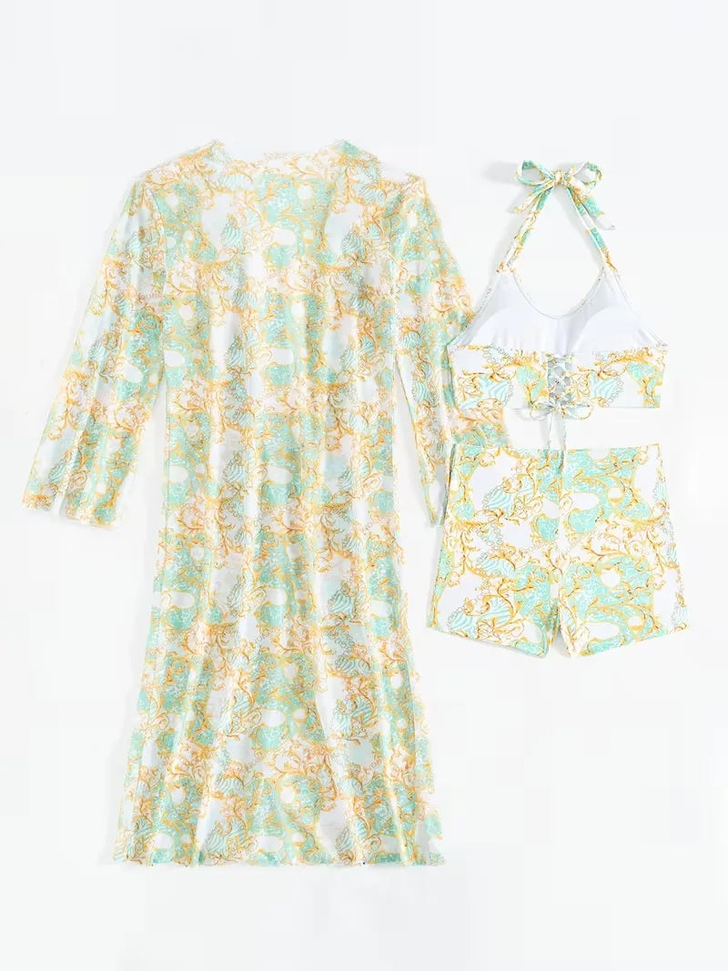 Cover-up met halternek en shorts