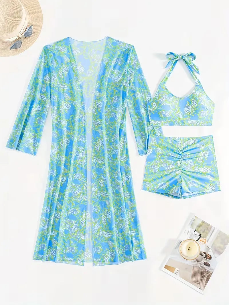 Cover-up met halternek en shorts