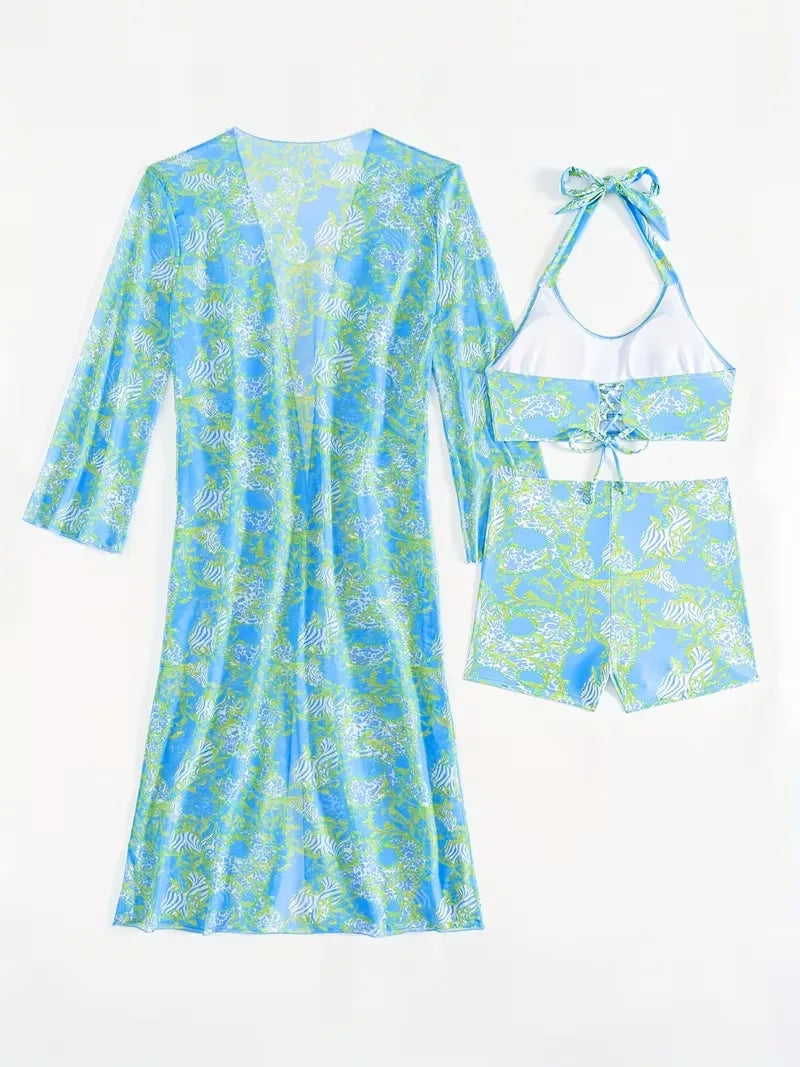 Cover-up met halternek en shorts