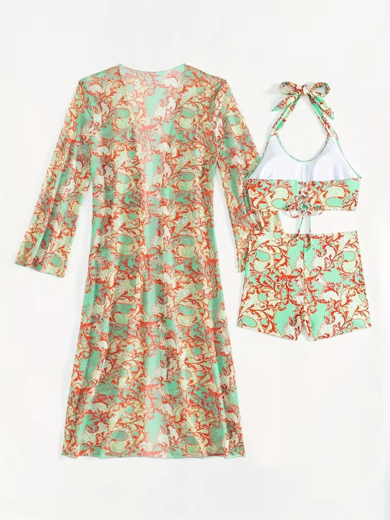 Cover-up met halternek en shorts