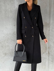 Warm Polyester Winter Trench Coat with Lapel Collar for Women