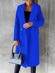 Warm Polyester Winter Trench Coat with Lapel Collar for Women