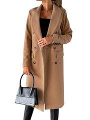 Warm Polyester Winter Trench Coat with Lapel Collar for Women