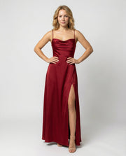 Elegant Satin Maxi Dress with Slit Fabric Wedding Guest Outfit
