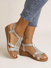 Cushioned Embellished Wedge Sandals with Braided Straps