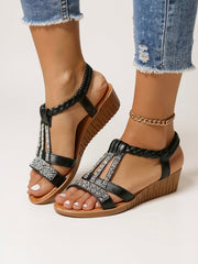 Cushioned Embellished Wedge Sandals with Braided Straps