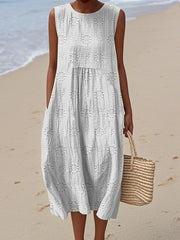 Embroidered Midi Pocket Dress Style Casual Beach Wear Breathable Lightweight Summer