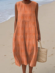 Embroidered Midi Pocket Dress Style Casual Beach Wear Breathable Lightweight Summer