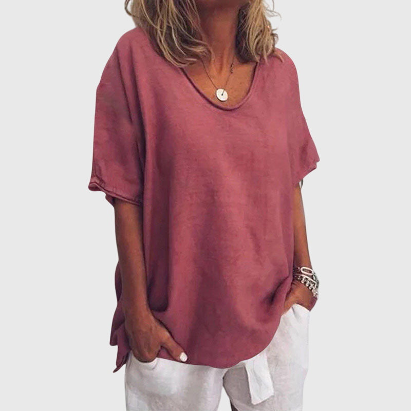 Relaxed Scoop Neck Linen Top
