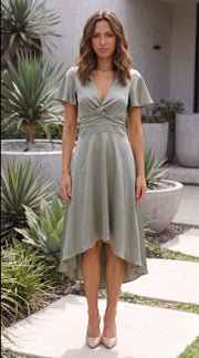 Twist Front V-Neck Maxi Dress