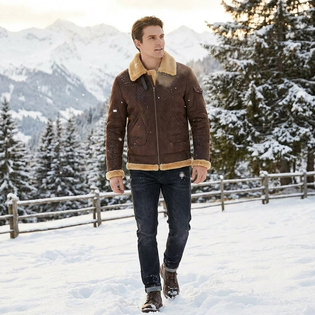 veste aviateur homme, vue de détail du col fausse fourrure