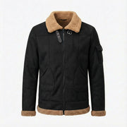 Faux Fur-Lined Aviator Jacket with Shearling Collar and Full Zip for Men