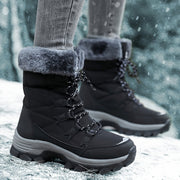 Faux Fur Lined Winter Snow Boots with Lace-Up Front and Grip Sole for Women