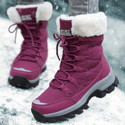 Faux Fur Lined Winter Snow Boots with Lace-Up Front and Grip Sole for Women
