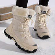 Faux Fur Lined Winter Snow Boots with Lace-Up Front and Grip Sole for Women