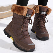 Faux Fur Lined Winter Snow Boots with Lace-Up Front and Grip Sole for Women
