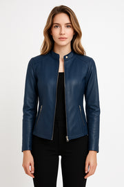 Faux Leather Zip Jacket Casual Wear