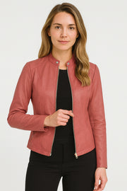 Faux Leather Zip Jacket Casual Wear