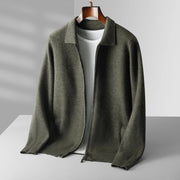 Men's Fitted Knit Cardigan with Full-Zip Front and Long Sleeves