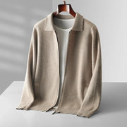 Men's Fitted Knit Cardigan with Full-Zip Front and Long Sleeves