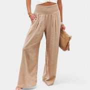 Flared Linen Elastic Waist Pants