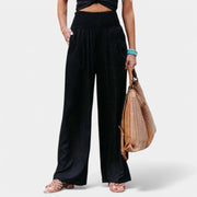 Flared Linen Elastic Waist Pants