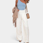 Flared Linen Elastic Waist Pants