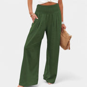 Flared Linen Elastic Waist Pants