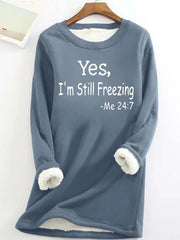Fleece-Lined Longline Slogan Sweatshirt with Crew Neck for Women