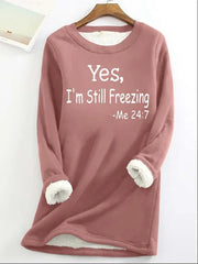 Fleece-Lined Longline Slogan Sweatshirt with Crew Neck for Women