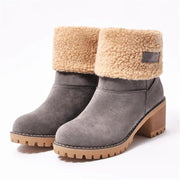 Fleece-Lined Winter Ankle Boots with Sherpa Cuff and Block Heel for Women