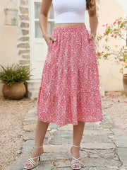 Floral A-Line Skirt with Pockets Lightweight Casual Wear Flared Breathable Summer