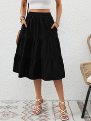 Floral A-Line Skirt with Pockets Lightweight Casual Wear Flared Breathable Summer