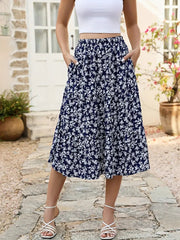 Floral A-Line Skirt with Pockets Lightweight Casual Wear Flared Breathable Summer