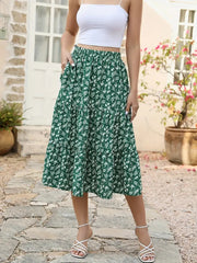 Floral A-Line Skirt with Pockets Lightweight Casual Wear Flared Breathable Summer