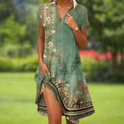 Floral V-Neck Short Sleeve Dress Bridal Guest Wedding Lightweight