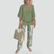 Flowy Half Sleeve Top and Printed Pants Set