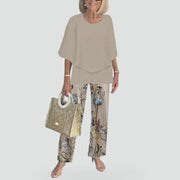 Flowy Half Sleeve Top and Printed Pants Set